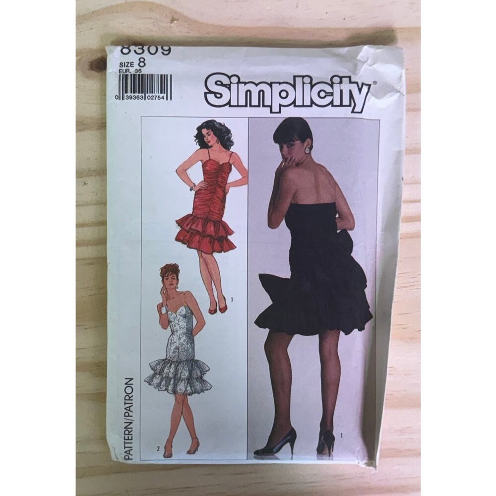 Simplicity Pattern 8309 Ruffle 1980s Dress Size 8 UNCUT FF  Prom Cocktail Party